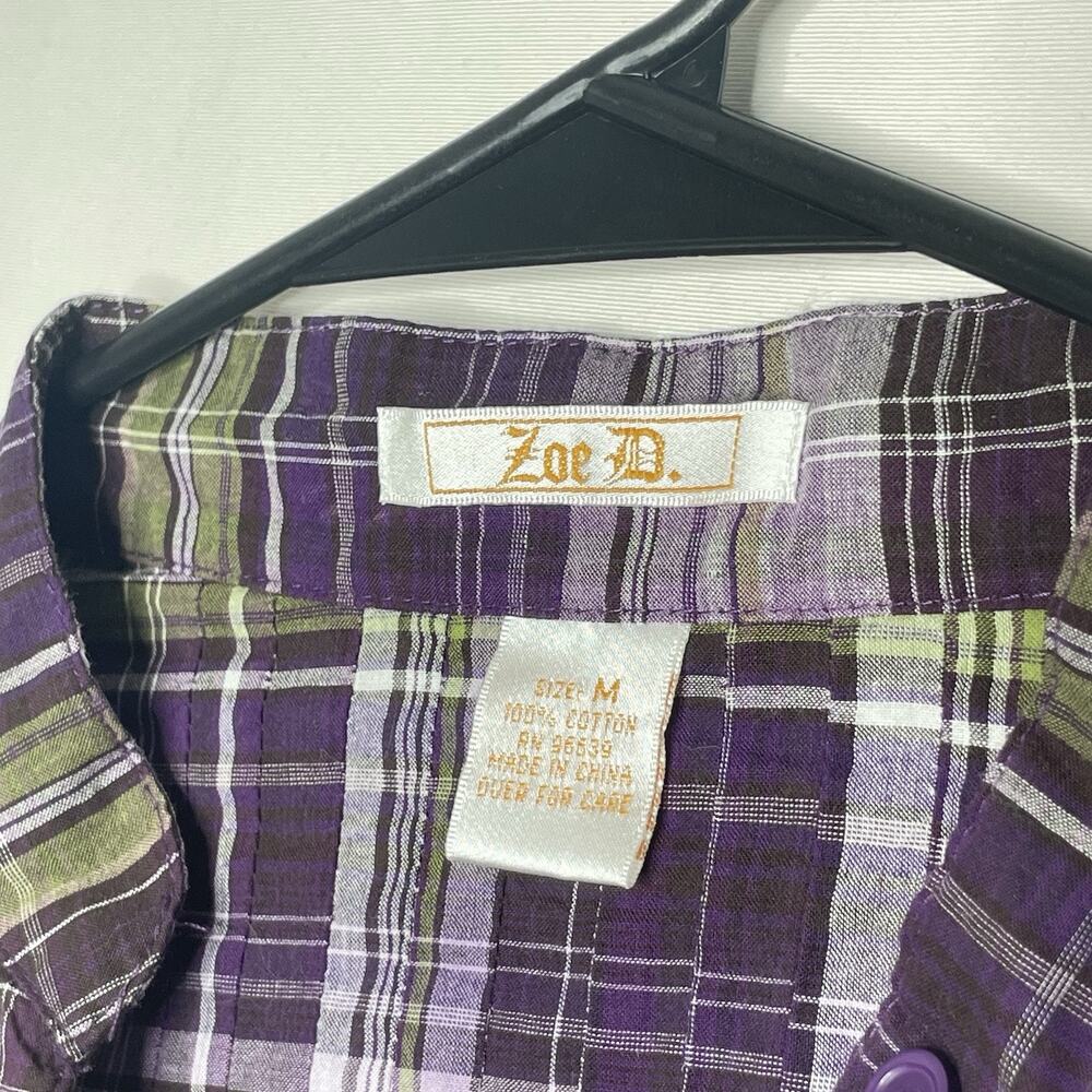 Plaid Button-Up Blouse - Purple and Green - Picture 3 of 6
